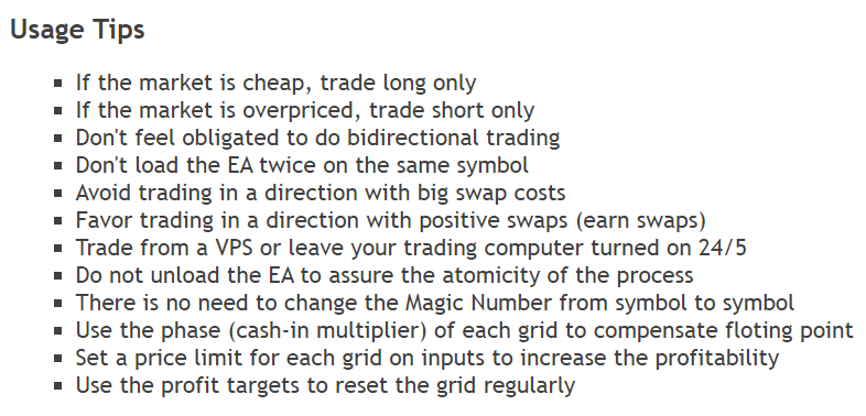 PZ Grid Trading EA usage tips