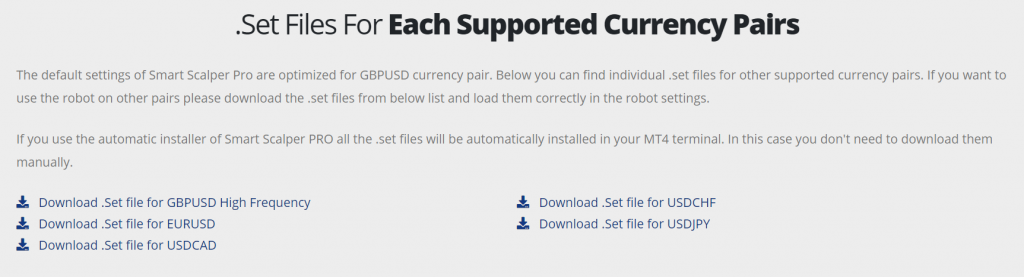 Smart Scalper Pro currency pairs