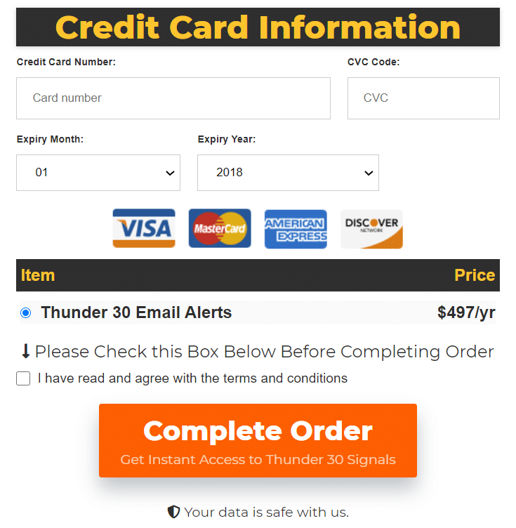 Thunder 30 Signals - credit card information