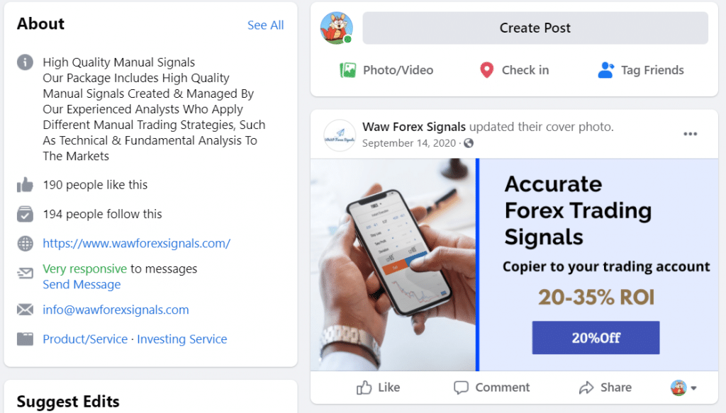 Waw Forex Signals Facebook page