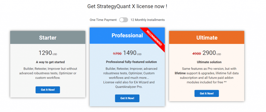 StrategyQuant X pricing