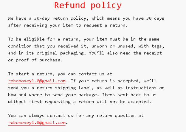 R0B0.1 Forex Expert Advisor. Refund policy