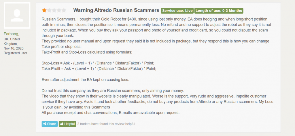 Altredo Forex Robots Customer Reviews