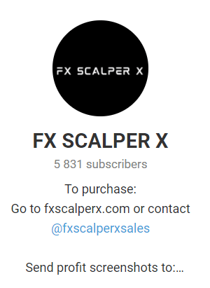 FX Scalper X. The company has a Telegram profile with 5831 subscribers on the board.