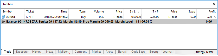 On the same EUR/USD pair, the second image shows us how a netting account would reflect if the trade opened the same two positions as previously.