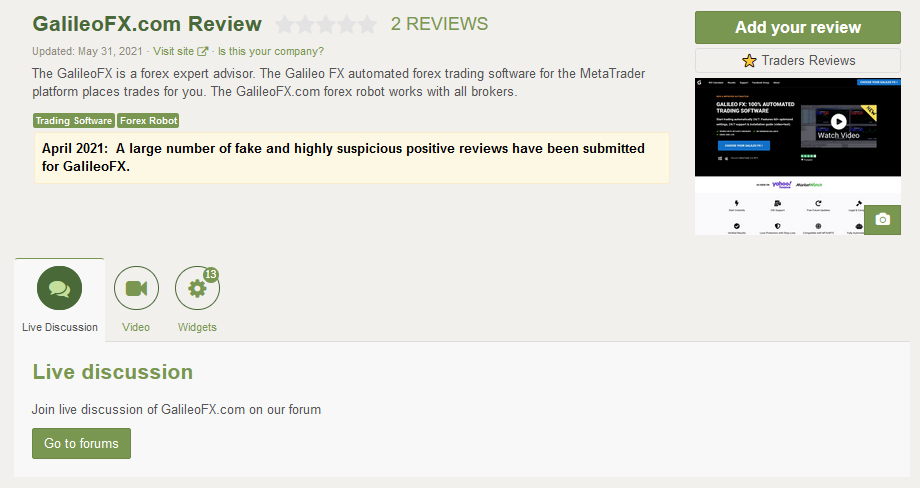 Galileo FX Customer Reviews