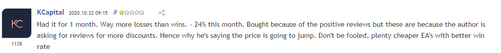 Client indicating that the system makes more losses than wins.