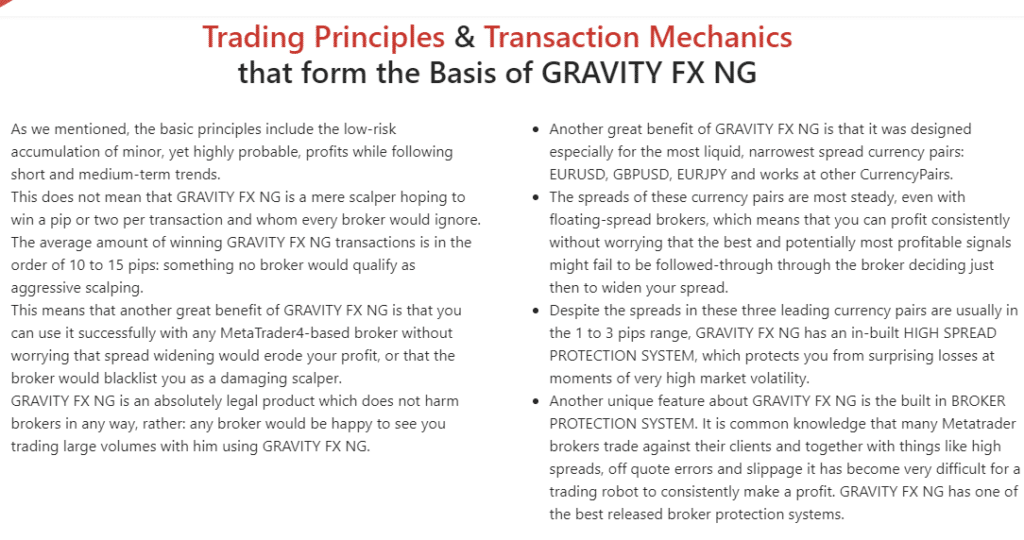 Features of Gravity FX NG.