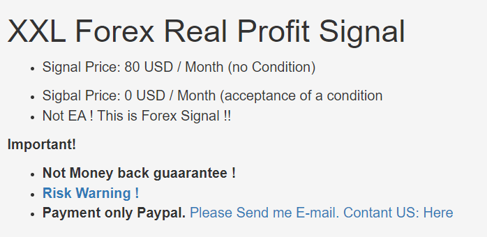 XXL Forex Real Profit pricing details.