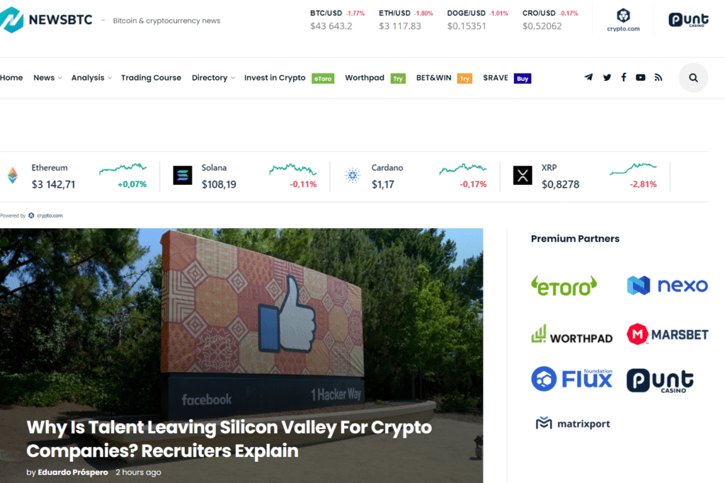 the start page of NewsBTC