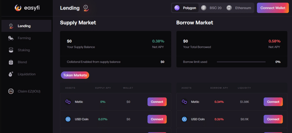 The EasyFi lending page