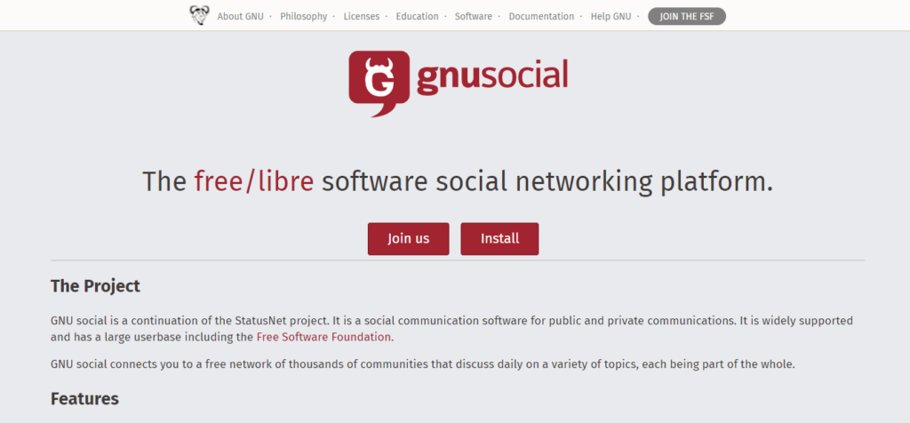The GNU social official website.