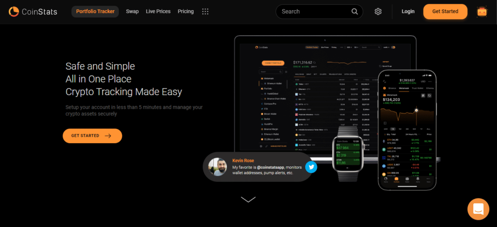 The CoinStats Portfolio Tracker landing page.
