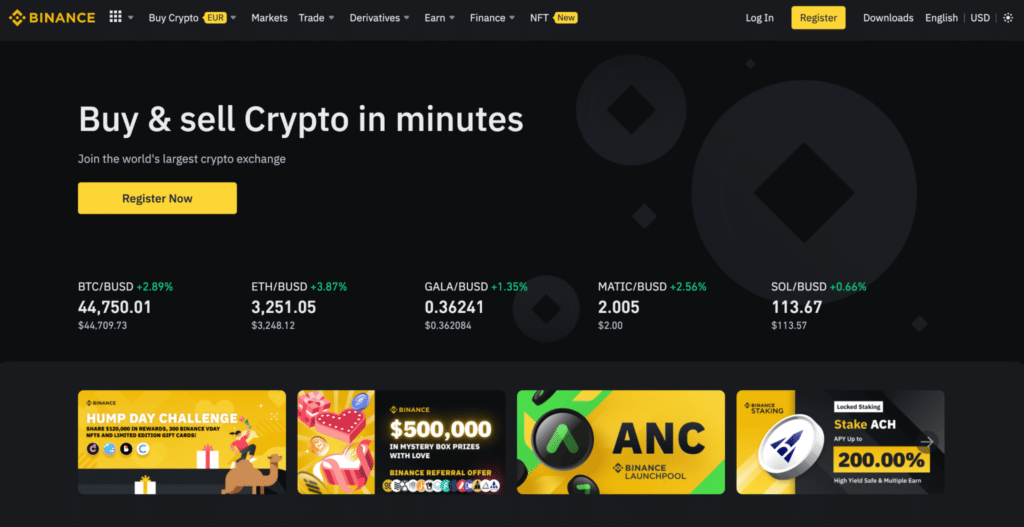 Binance’s homepage