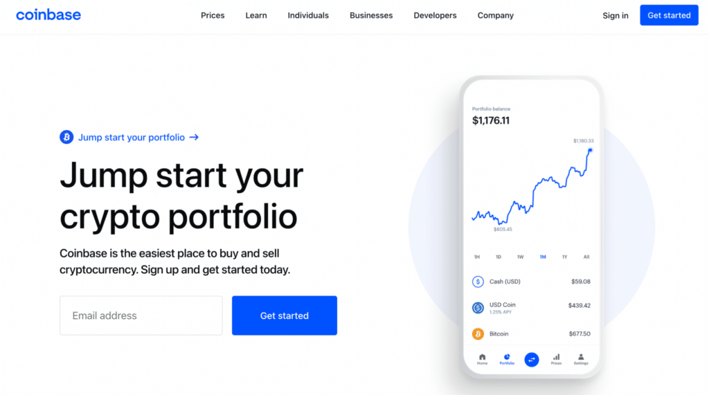 Coinbase’s homepage