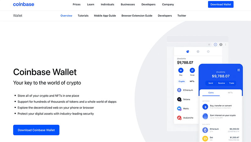 Coinbase Wallet’s homepage