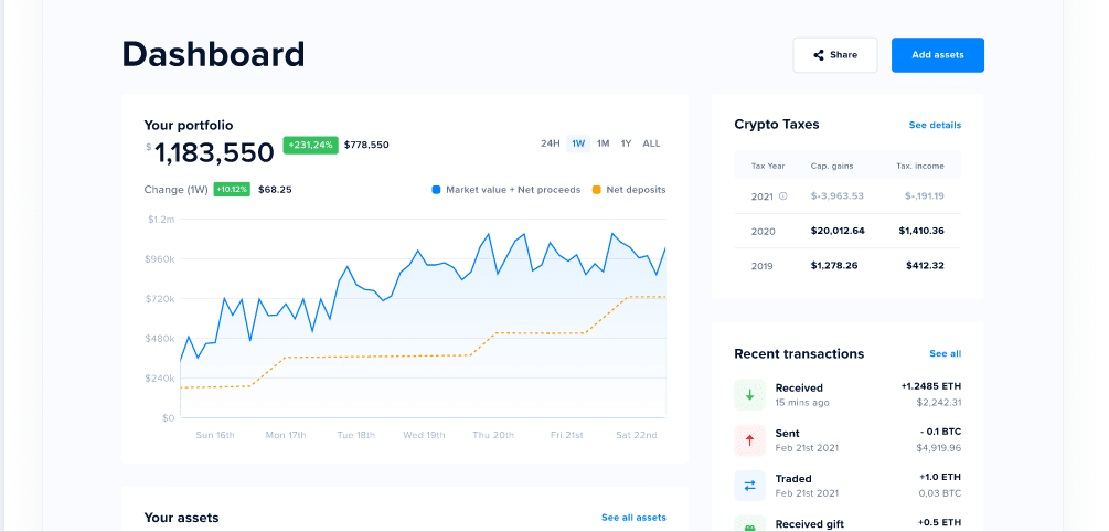 The CoinTracker web page