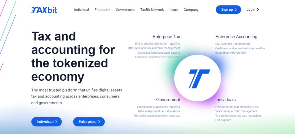 The TaxBit start page