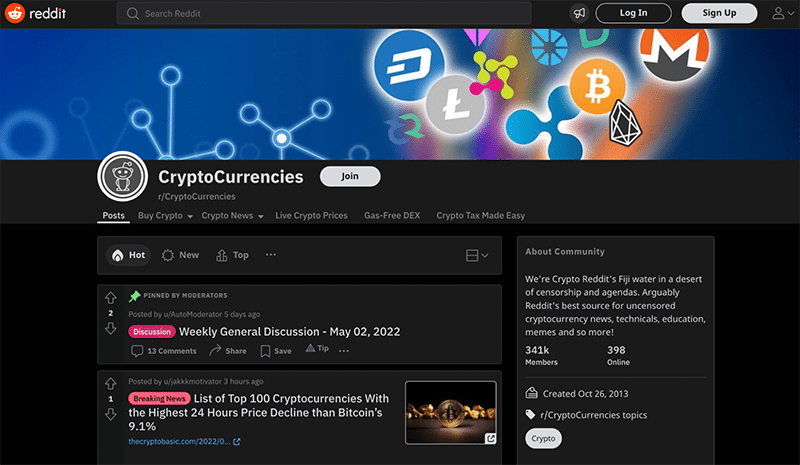 r/CryptoCurrencies’s homepage on Reddit